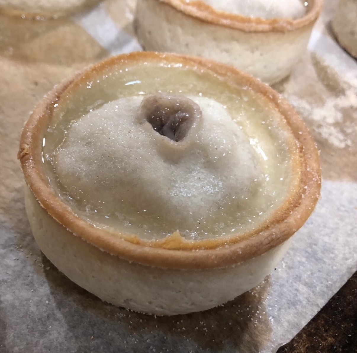 Close-up of a freshly baked savoury pie